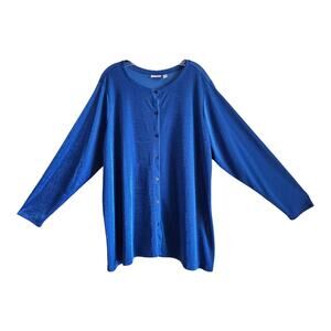 LOGO Layers by Lori Goldstein Women Plus 3X Cardigan Blue Metallic Sparkle 54"